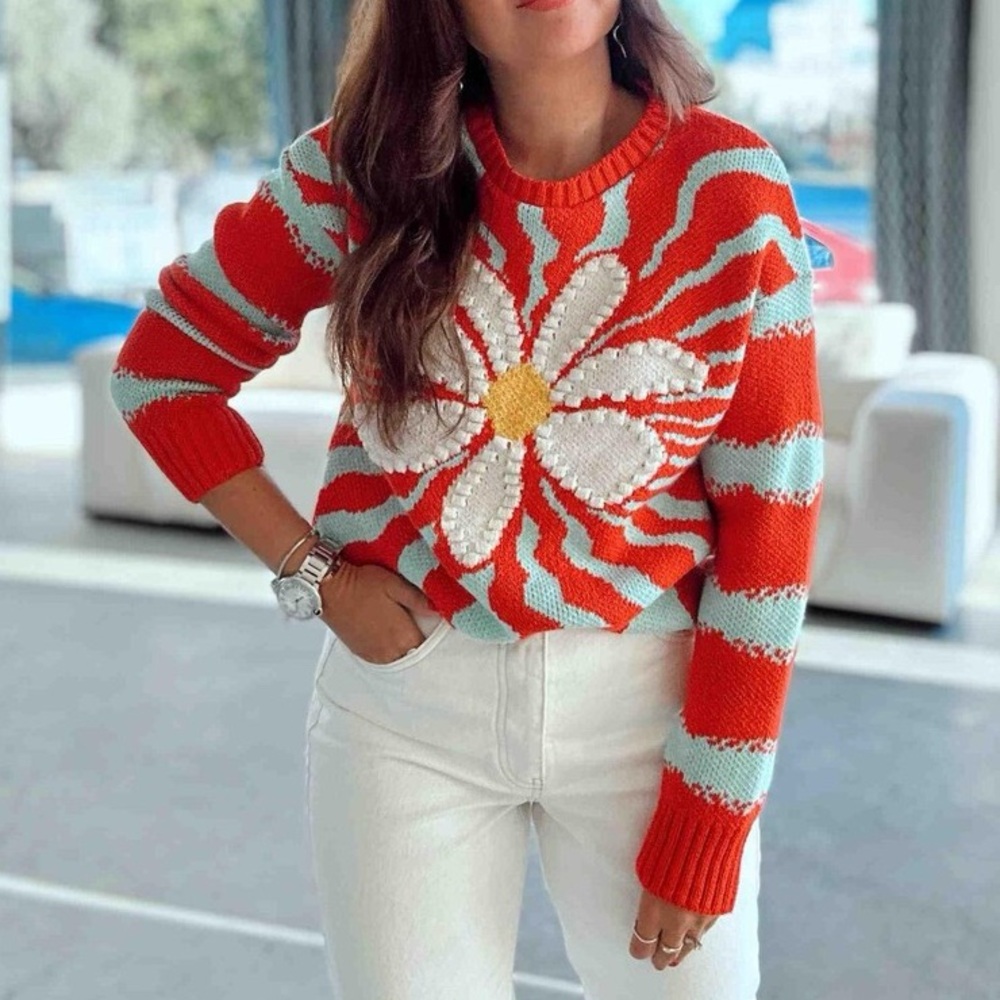 ZARA JACQUARD FLOWER KNIT SWEATER size S